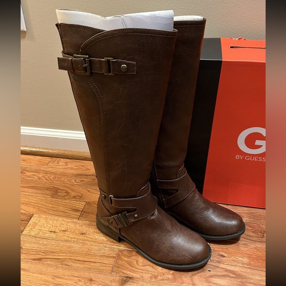 NEW GG Hartsa GUESS Womens Knee High Brown Faux Leather Boots Size 7.5